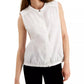 Blusa feminina Alfani lisa sem mangas com decote em joia e botões, branca, tamanho grande