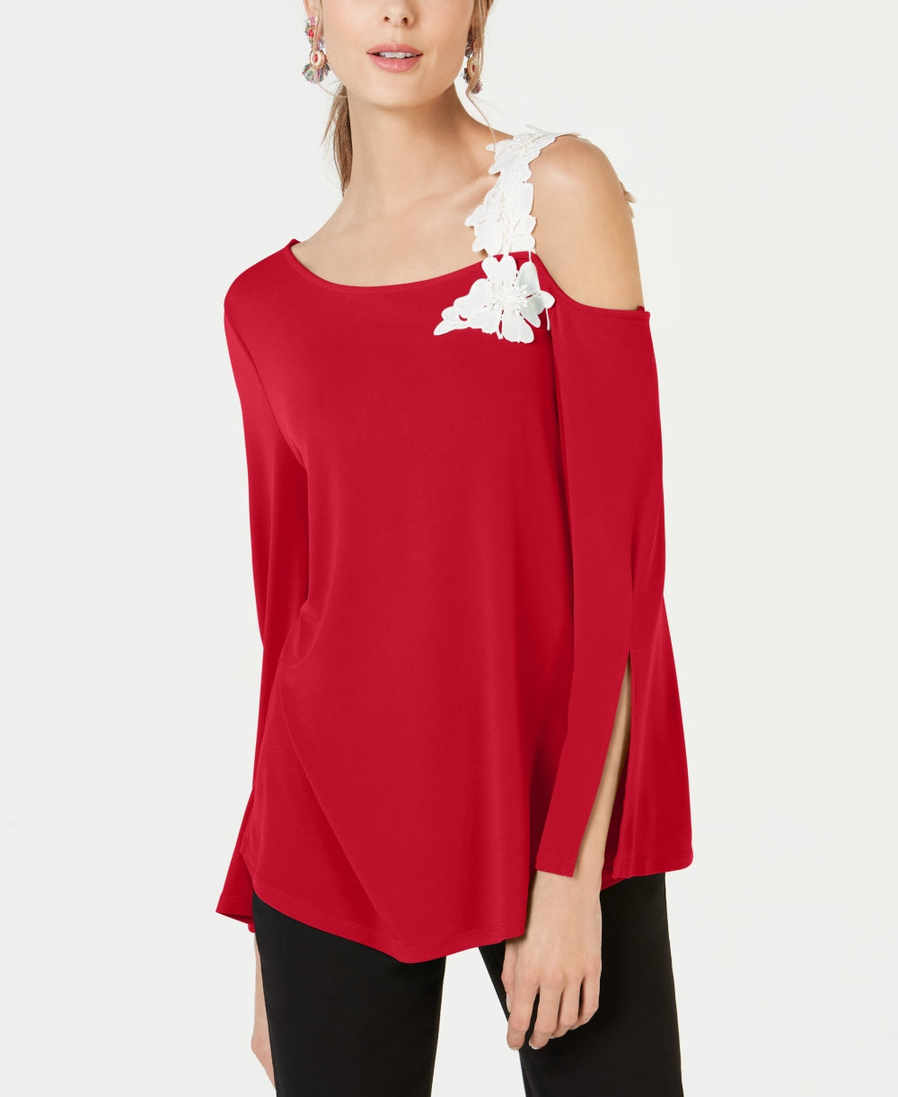 Top Alfani Feminino Petite com Apliques de Um Ombro Vermelho Tamanho Petite S