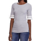 Blusa Ralph Lauren Feminina Cinza com Babados e Manga Curta e Gola Joia, Cinza, Tamanho Médio