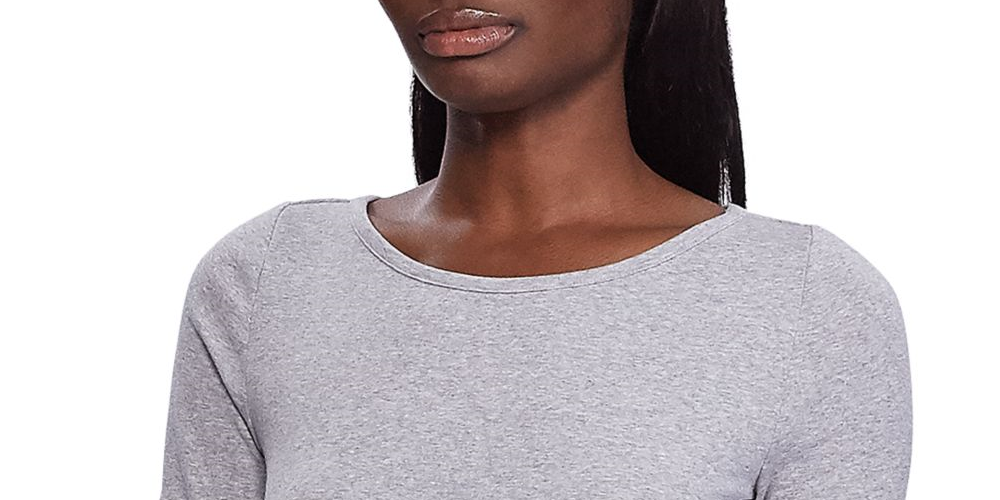 Blusa Ralph Lauren Feminina Cinza com Babados e Manga Curta e Gola Joia, Cinza, Tamanho Médio