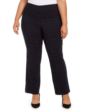 Calça xadrez Alfani feminina, azul marinho, tamanho 14W