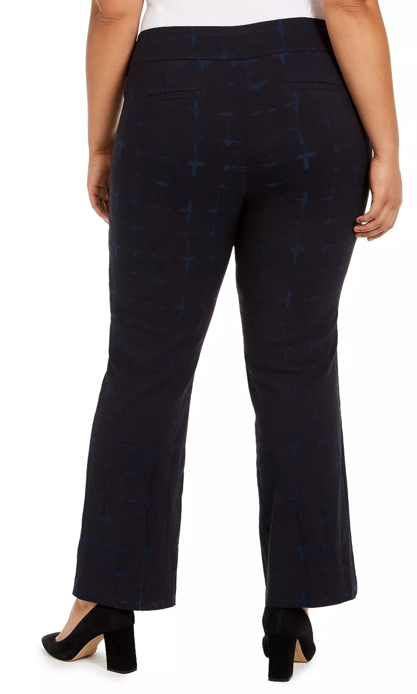 Calça xadrez Alfani feminina, azul marinho, tamanho 14W
