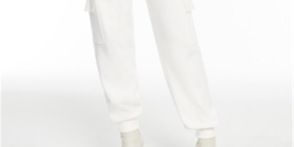 Calça jogger feminina cargo cintura alta INC International Concepts, branca, tamanho XS