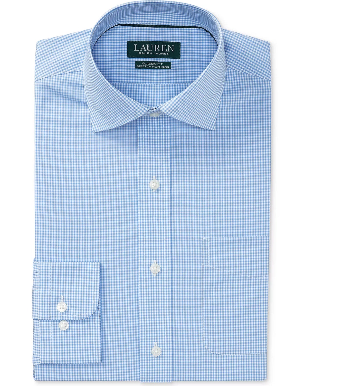 Camisa social Ralph Lauren Masculina Classic Regular Fit, sem passar a ferro, xadrez, azul, tamanho 17x34x35