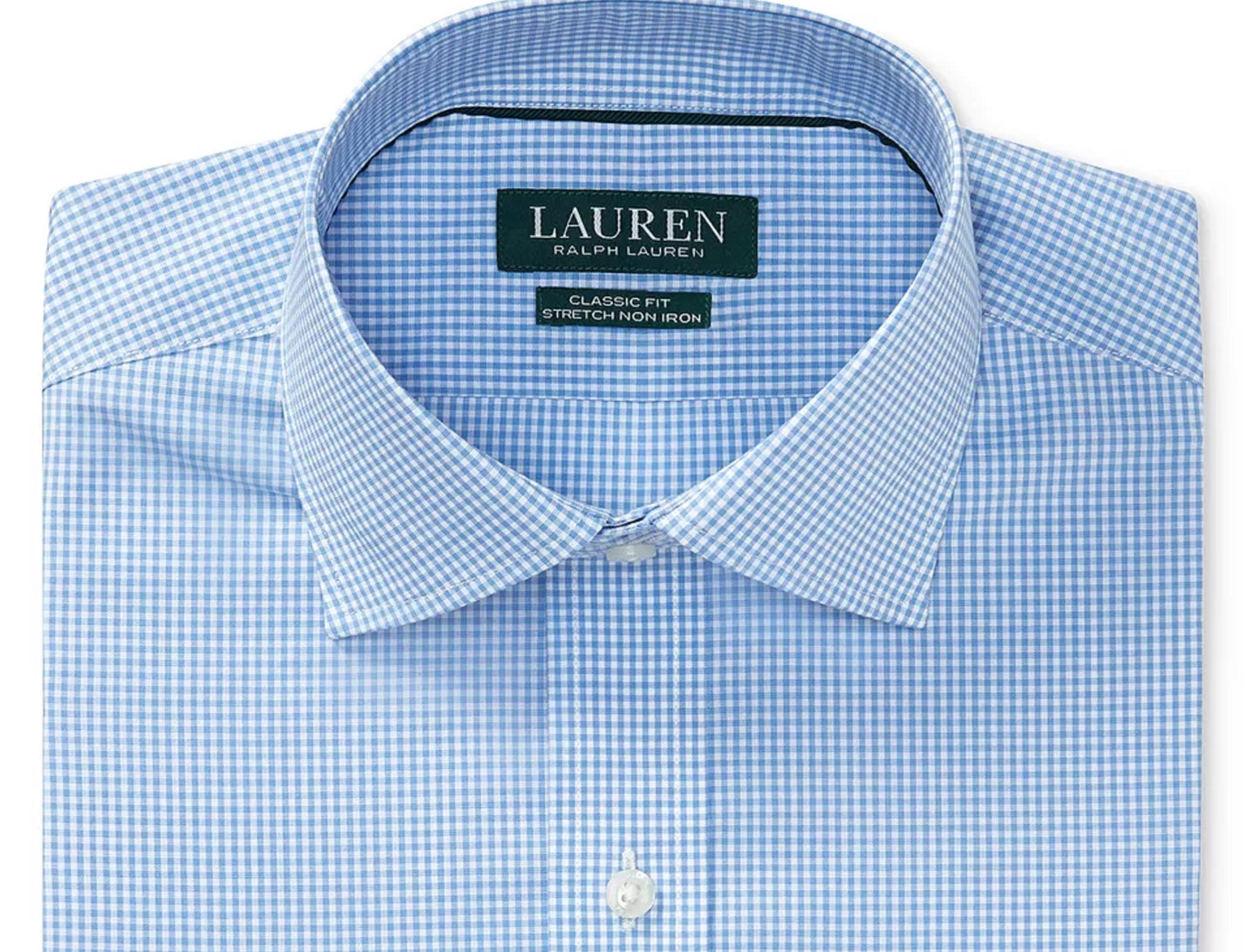 Camisa social Ralph Lauren Masculina Classic Regular Fit, sem passar a ferro, xadrez, azul, tamanho 17x34x35