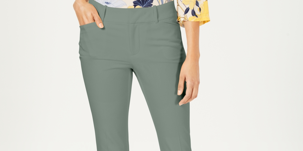 Calça feminina Charter Club Solid Newport Slim-Leg, verde, tamanho 2 Petite