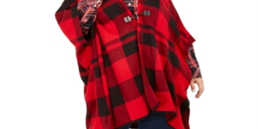 Tommy Hilfiger Suéter feminino plus size xadrez com mangas poncho, vermelho, tamanho GG
