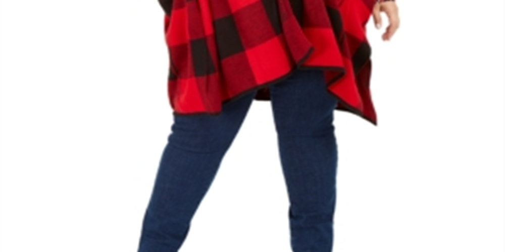 Tommy Hilfiger Suéter feminino plus size xadrez com mangas poncho, vermelho, tamanho GG