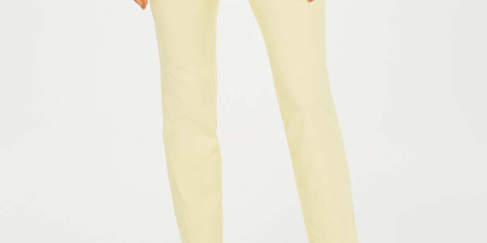 Calças femininas Charter Club Cambridge Skinny Pull-On com controle de barriga, comprimentos regulares e curtos, amarelas, tamanho 10