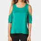 Thalia Sodi Blusa Feminina com Acabamento em Corrente e Ombros à Mostra, Verde, Tamanho Grande