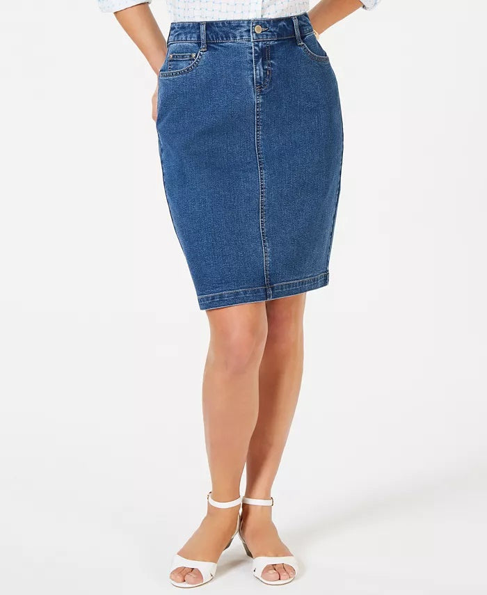 Saia jeans feminina Charter Club com controle de barriga, azul, tamanho 10