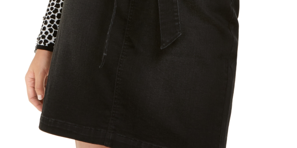 INC International Concepts Saia jeans feminina com cintura de saco de papel, preta, tamanho 18