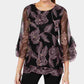 Blusa feminina Alfani bordada com babados, preta, tamanho X-S