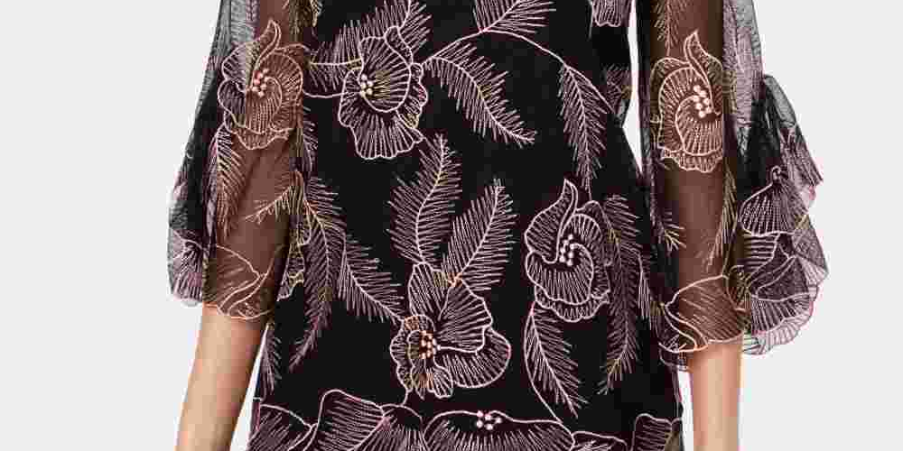 Blusa feminina Alfani bordada com babados, preta, tamanho X-S