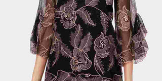 Blusa feminina Alfani bordada com babados, preta, tamanho X-S