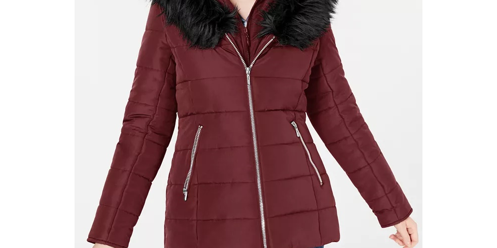 Jaqueta de inverno feminina Maralyn &amp; Me com capuz sintético e resistente à água, cor vinho, tamanho grande