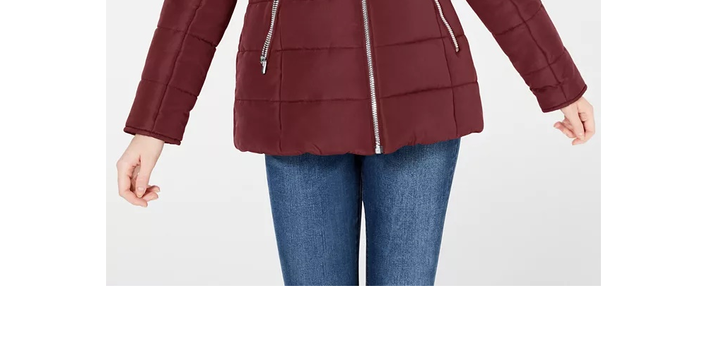 Jaqueta de inverno feminina Maralyn &amp; Me com capuz sintético e resistente à água, cor vinho, tamanho grande