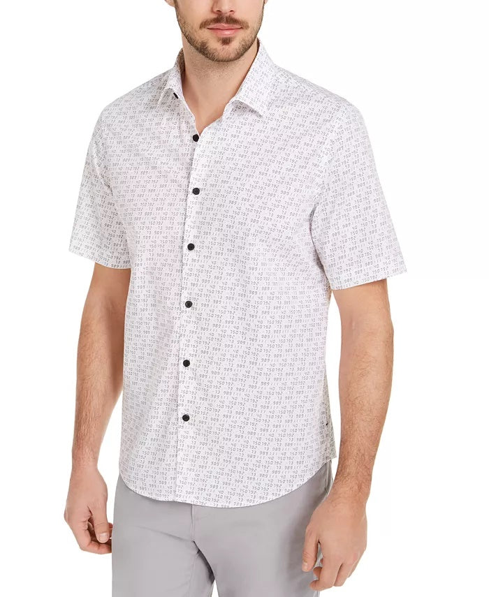 Camisa masculina Alfani com estampa digital e botões, tamanho XX-grande, branca