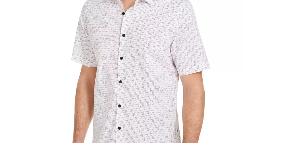 Camisa masculina Alfani com estampa digital e botões, tamanho XX-grande, branca