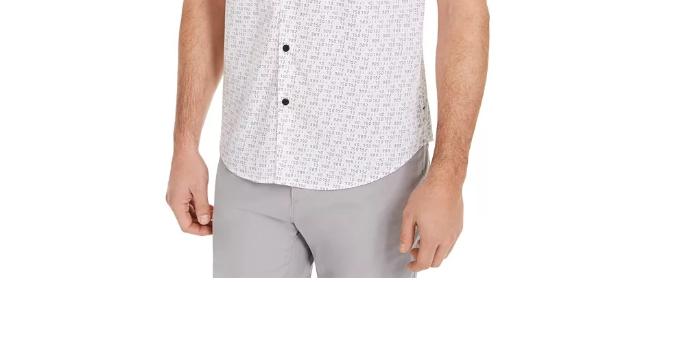 Camisa masculina Alfani com estampa digital e botões, tamanho XX-grande, branca