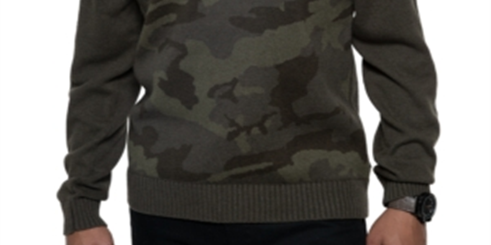 Suéter camuflado masculino Sean John com gola xale, verde, tamanho P