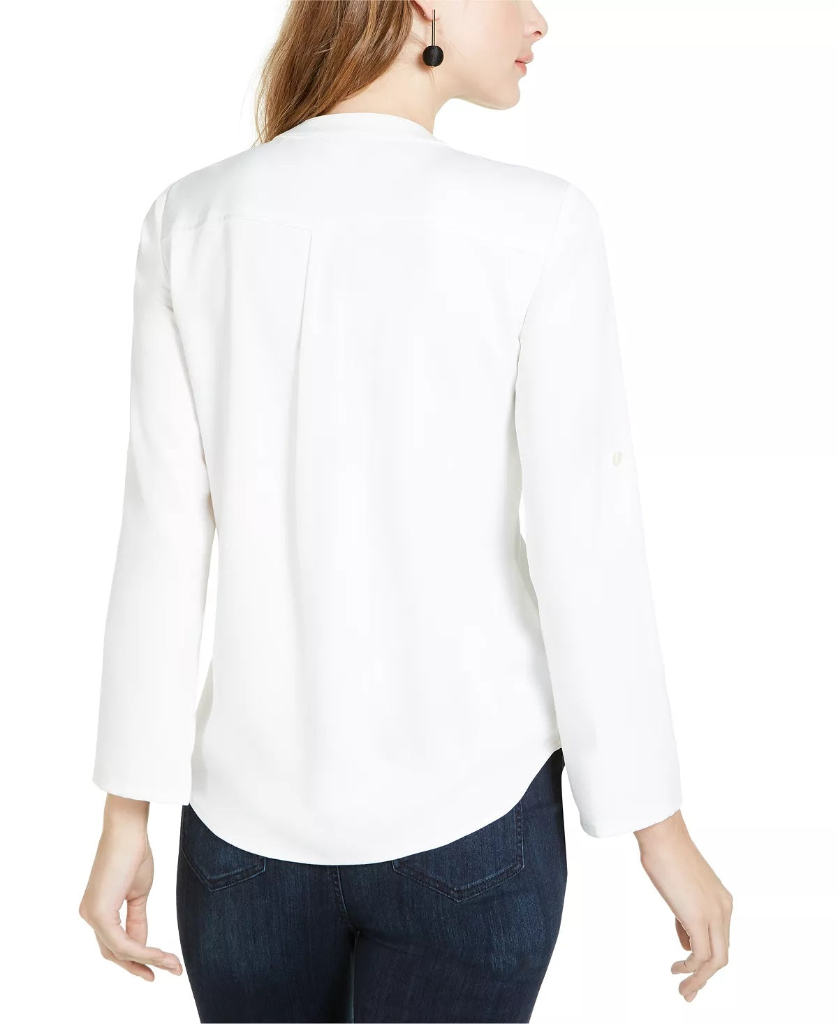 Blusa feminina Trina Turk Kaiko com zíper frontal e mangas dobráveis, branca, tamanho pequeno