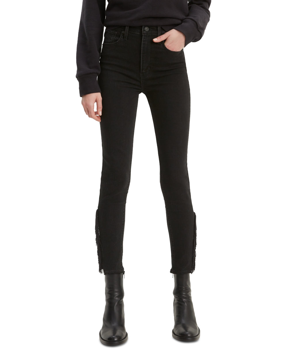 Calça jeans skinny Levi's Mile High com franjas, preta, tamanho 32, feminina