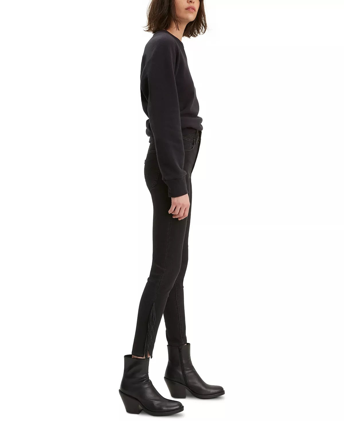 Calça jeans skinny Levi's Mile High com franjas, preta, tamanho 32, feminina