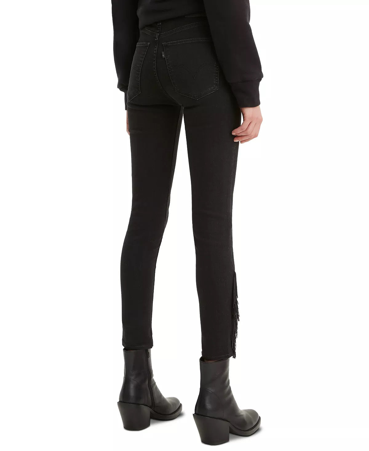 Calça jeans skinny Levi's Mile High com franjas, preta, tamanho 30, feminina