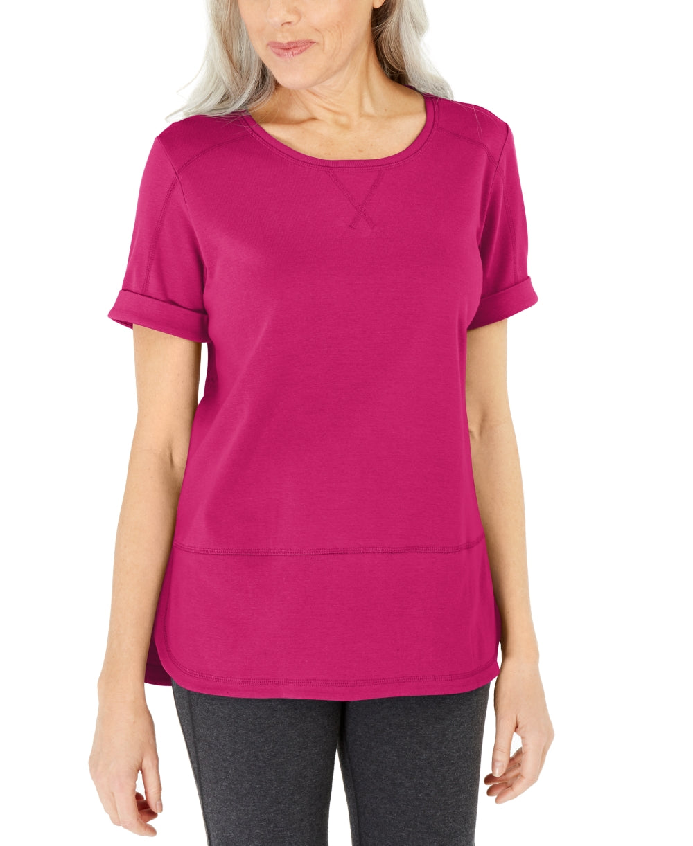 Blusa feminina Karen Scott de algodão com pesponto rosa, tamanho X-S
