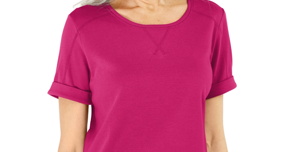 Blusa feminina Karen Scott de algodão com pesponto rosa, tamanho X-S