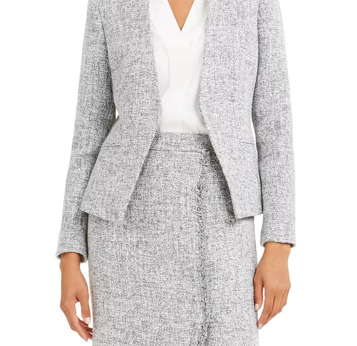 Calvin Klein Blazer Feminino Tweed Aberto Frente Cinza Tamanho 8