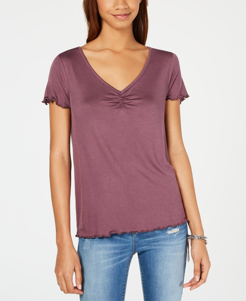 Camiseta Hippie Rose Junior's franzida roxa tamanho médio