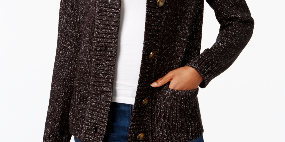 Karen Scott Cardigan Feminino com Botões Frontais e Gola Xale Preto Tamanho P