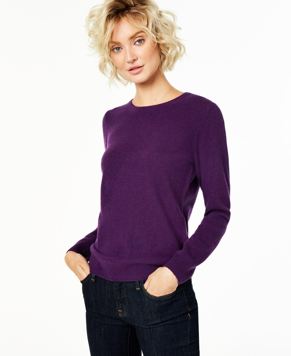 Suéter de cashmere feminino Charter Club com gola redonda, roxo escuro, tamanho extra pequeno