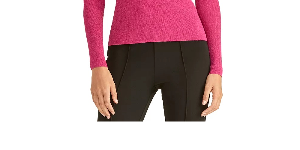 Rachel Roy Suéter Feminino Glitter Manga Longa Gola Redonda Rosa Tamanho XS