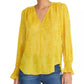 Blusa floral franzida Lulu feminina Rachel Roy, amarela, tamanho pequeno