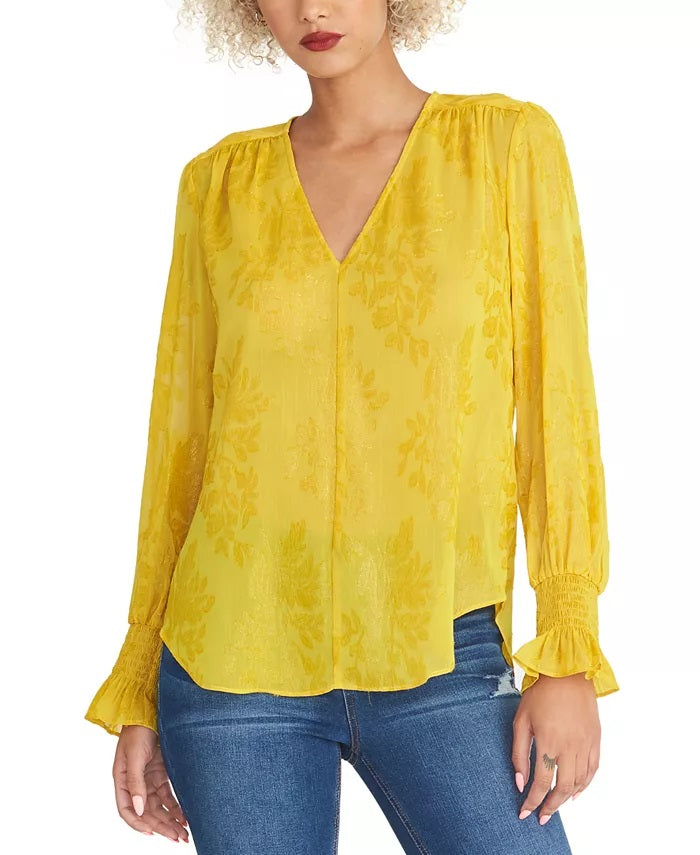 Blusa floral franzida Lulu feminina Rachel Roy, amarela, tamanho pequeno