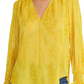Blusa floral franzida Lulu feminina Rachel Roy, amarela, tamanho pequeno