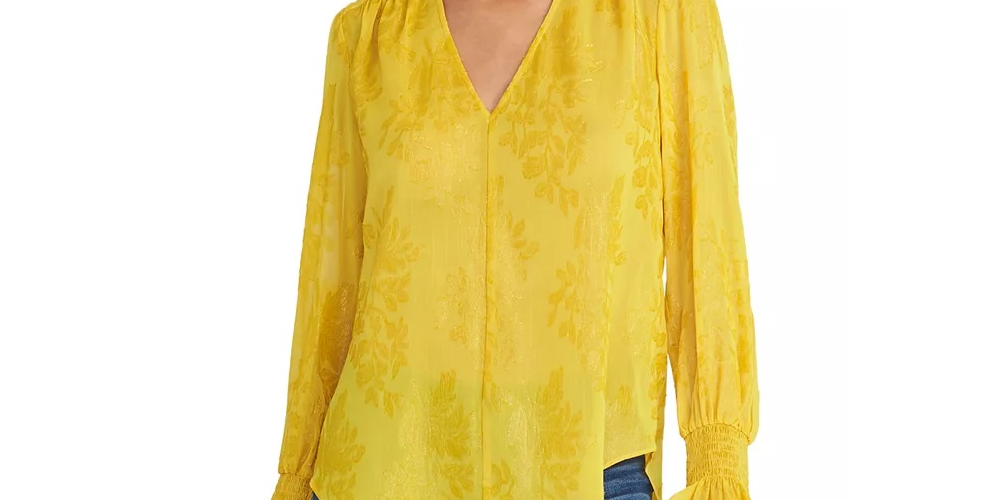 Blusa floral franzida Lulu feminina Rachel Roy, amarela, tamanho pequeno