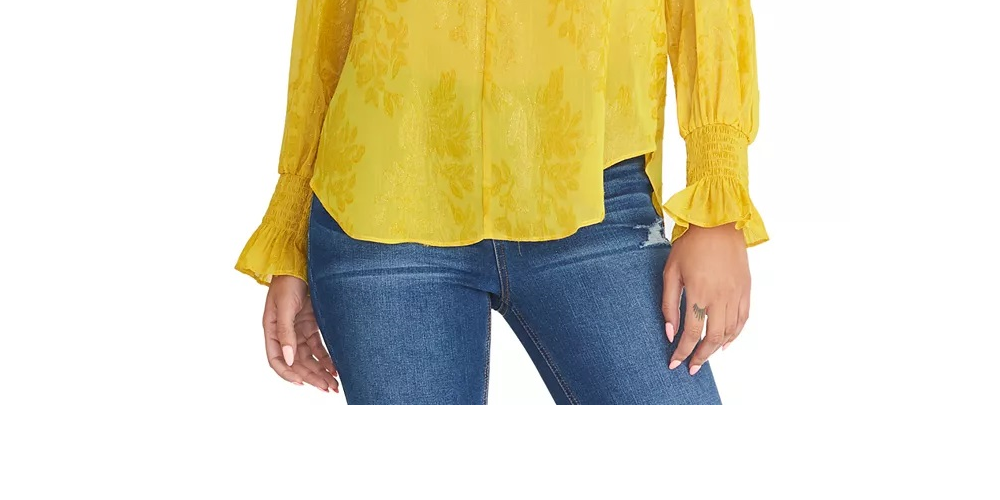 Blusa floral franzida Lulu feminina Rachel Roy, amarela, tamanho pequeno