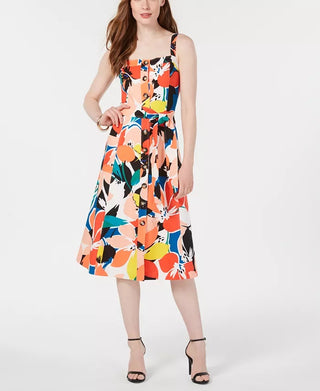 Donna Ricco Women's Printed Button Down A Line Dress Red Size 8