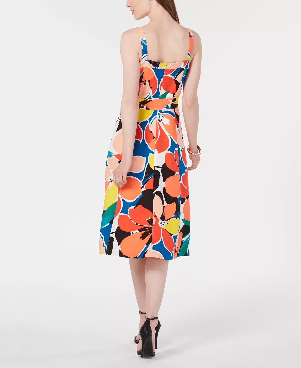 Vestido feminino Donna Ricco estampado com botões e corte A, vermelho, tamanho 8