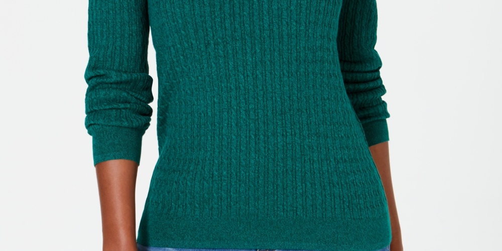 Karen Scott Suéter Feminino de Tricô com Cordão de Algodão Verde Tamanho Pequeno GG