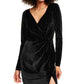 Vestido de festa curto com glitter e decote em V, manga longa, preto, tamanho grande, Trixxi