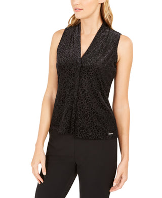 Blusa feminina Calvin Klein com estampa animal texturizada, tamanho pequeno, prata, P