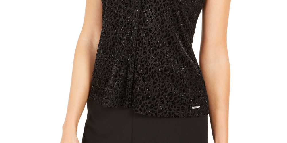 Blusa feminina Calvin Klein com estampa animal texturizada, tamanho pequeno, prata, P