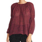 Blusa feminina Rachel Roy Lola com estampa de manga franzida, vermelha/preta, tamanho X-G