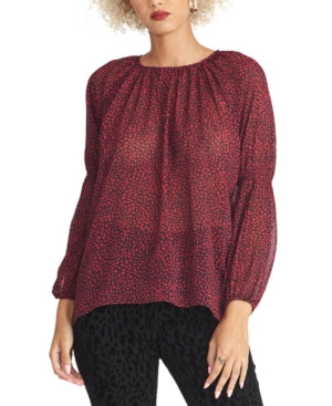 Blusa feminina Rachel Roy Lola com estampa de manga franzida, vermelha/preta, tamanho X-G