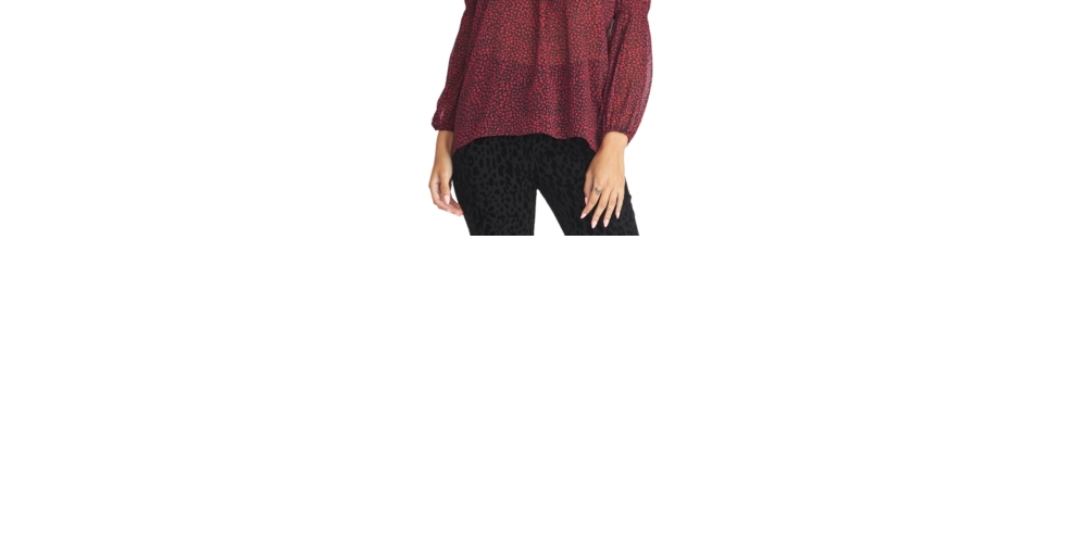 Blusa feminina Rachel Roy Lola com estampa de manga franzida, vermelha/preta, tamanho X-G